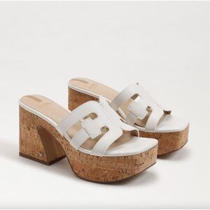 Sam Edelman Dev Platform Thick Heel Sandal Slip On Cork Sole Size 11 White